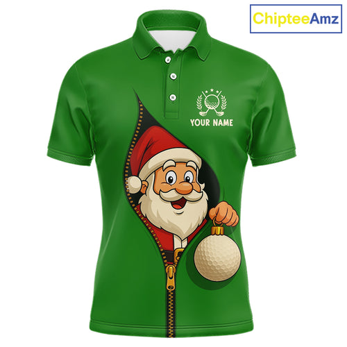Green Christmas Funny Santa Golf Polo Shirts For Men Custom Xmas Mens Golf Attire, Christmas gifts NQS10927