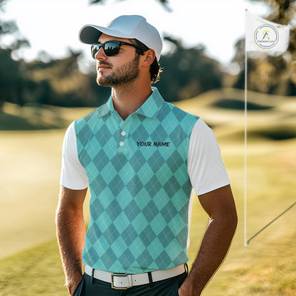 Turquoise argyle pattern Funny Flame Golf polo shirt for men Custom team mens Golf attire NQS11102