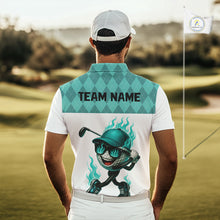 Load image into Gallery viewer, Turquoise argyle pattern Funny Flame Golf polo shirt for men Custom team mens Golf attire NQS11102