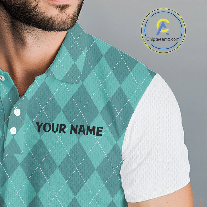 Turquoise argyle pattern Funny Flame Golf polo shirt for men Custom team mens Golf attire NQS11102