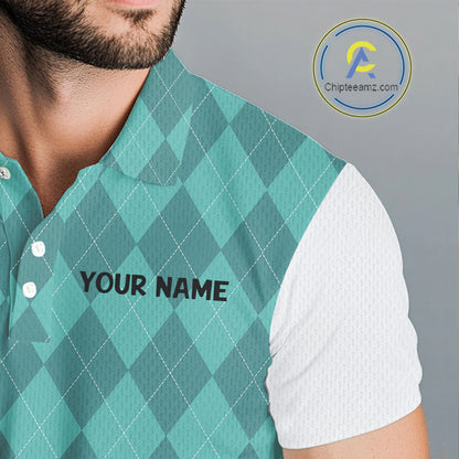 Turquoise argyle pattern Funny Flame Golf polo shirt for men Custom team mens Golf attire NQS11102