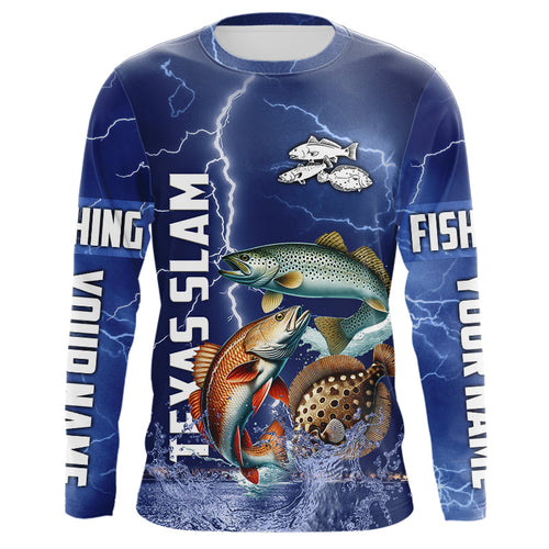 Texas Slam Fishing blue lightning jerseys custom performance Long Sleeve tournament fishing shirts NQS9236