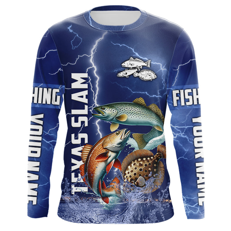 Texas Slam Fishing blue lightning jerseys custom performance Long Sleeve tournament fishing shirts NQS9236