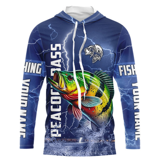 Peacock Bass Fishing blue lightning jerseys custom performance Long Sleeve tournament fishing shirts NQS9237
