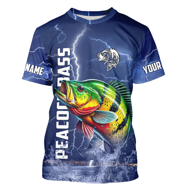 Peacock Bass Fishing blue lightning jerseys custom performance Long Sleeve tournament fishing shirts NQS9237