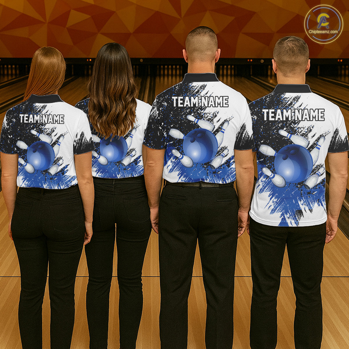 Black & White Women Bowling Polo, 1/4 Zip Shirts Custom bowling jersey, girls bowling outfit | Blue NQS11305