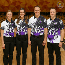 Load image into Gallery viewer, Black &amp; White Men Bowling Polo, Quarter Zip Shirt Custom bowling jersey, mens bowling outfit | Purple NQS11307