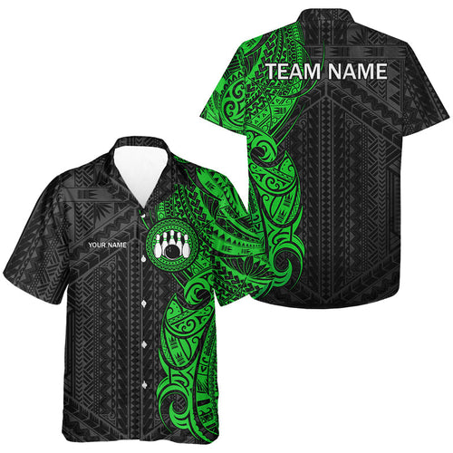Black and Green Tribal pattern Hawaiian bowling shirts Custom Team bowling button up shirts NQS9739