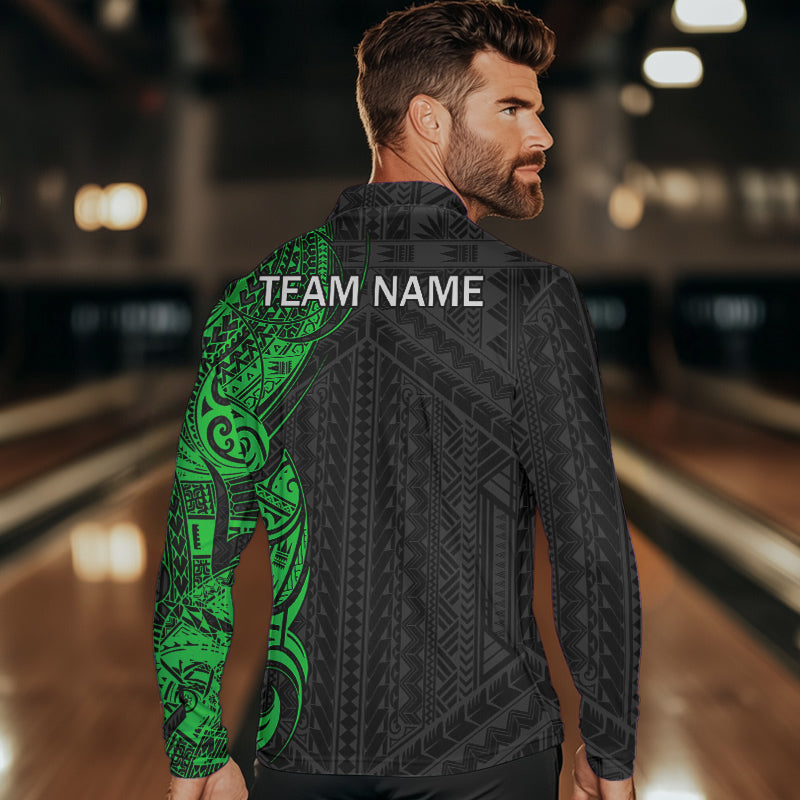 Black and Green Tribal pattern Mens Bowling Shirts Custom Bowling outfit men Team bowling league jersey NQS9739