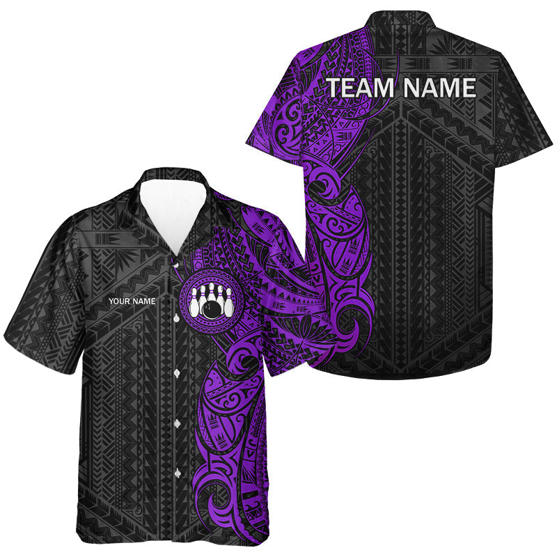 Black and Purple Tribal pattern Hawaiian bowling shirts Custom Team bowling button up shirts NQS9740