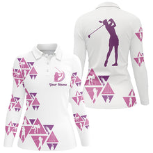 Load image into Gallery viewer, White and pink triangle pattern Womens golf polo shirts custom ladies golf tops NQS5316