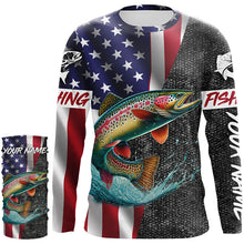 Load image into Gallery viewer, American Flag Rainbow trout Fishing Custom long sleeve performance Fishing Shirt, Trout Fishing jersey NQS7884