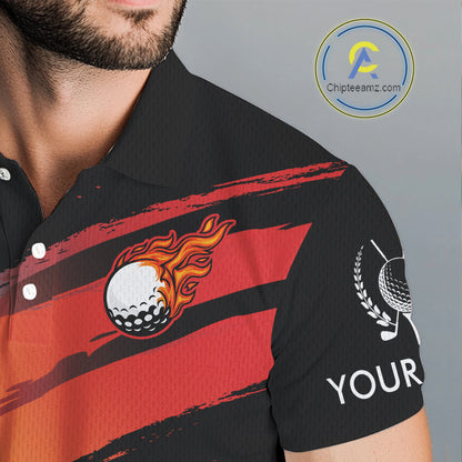 Black and Orange gradient flame golf ball Men golf polo shirts custom mens golf clothes, golfer gifts NQS10168