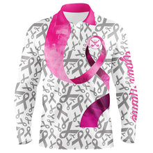 Load image into Gallery viewer, Pink ribbon pattern Men golf polo shirts custom breast cancer golf shirts for men, golf outfits male NQS8107