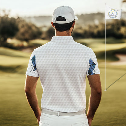 Blue tropical argyle pattern white golf polos shirts for men custom mens golf top, best golf gifts NQS10303