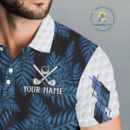 Blue tropical argyle pattern white golf polos shirts for men custom mens golf top, best golf gifts NQS10303