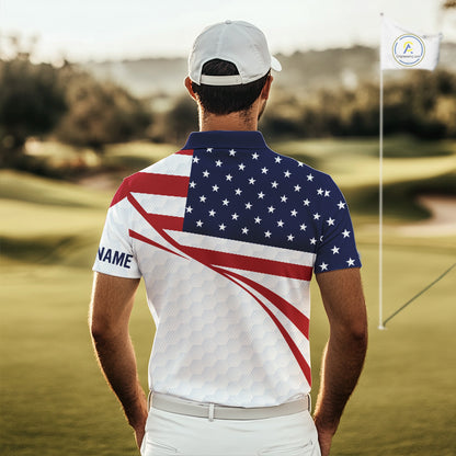 Red, White and Blue American Flag Golf polos shirts for men custom patriotic mens golf attire NQS10304