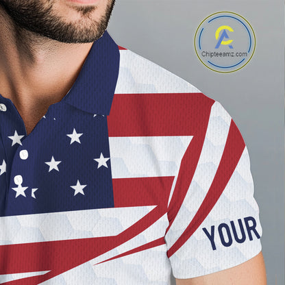 Red, White and Blue American Flag Golf polos shirts for men custom patriotic mens golf attire NQS10304