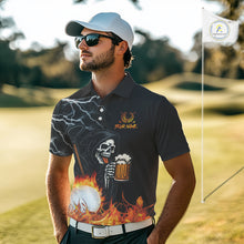 Load image into Gallery viewer, Funny Skull Reaper Lightning Flame Golf Polo Shirts For Men custom Golf &amp; Beer That&#39;s why I&#39;m here NQS10932