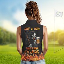 Load image into Gallery viewer, Funny Skull Reaper Lightning Flame Women Sleeveless Polo Shirt custom Golf &amp; Beer That&#39;s why I&#39;m here NQS10932