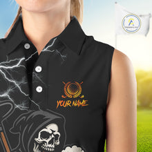 Load image into Gallery viewer, Funny Skull Reaper Lightning Flame Women Sleeveless Polo Shirt custom Golf &amp; Beer That&#39;s why I&#39;m here NQS10932