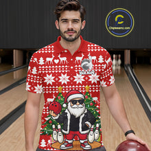 Load image into Gallery viewer, Funny Santa Christmas Mens Bowling Polo, Quarter Zip Shirts Custom Team Bowling Jersey | Red NQS10936