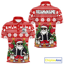 Load image into Gallery viewer, Funny Santa Christmas Mens Bowling Polo, Quarter Zip Shirts Custom Team Bowling Jersey | Red NQS10936