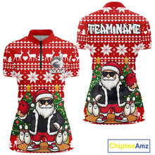 Load image into Gallery viewer, Funny Santa Christmas Women Bowling Polo, Quarter Zip Shirt Custom Team Bowling Jersey | Red NQS10936