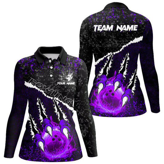 Purple Flame Bowling Ball Black Camo Bowling shirts for Women custom Team bowling League jerseys NQS9006