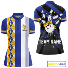 Load image into Gallery viewer, Retro Blue &amp; Yellow argyle pattern Bowling shirts For Women custom bowling team jersey Bowler Outfits NQS11108