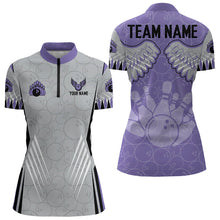 Load image into Gallery viewer, Personalized Bowling Polo, Quarter Zip Shirt For Women Custom Bowling Wings pattern Team Bowler Jersey NQS9254