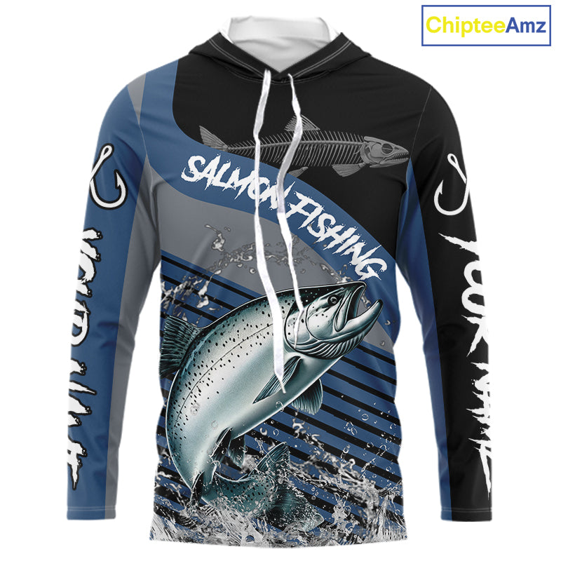 Chinook Salmon fishing Custom UV protection fishing long sleeve shirt, Salmon Fishing jerseys | Blue NQS11311