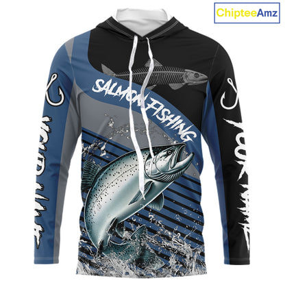 Chinook Salmon fishing Custom UV protection fishing long sleeve shirt, Salmon Fishing jerseys | Blue NQS11311