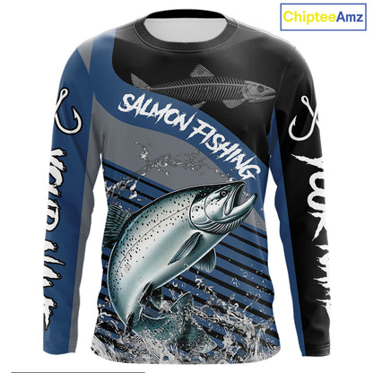 Chinook Salmon fishing Custom UV protection fishing long sleeve shirt, Salmon Fishing jerseys | Blue NQS11311