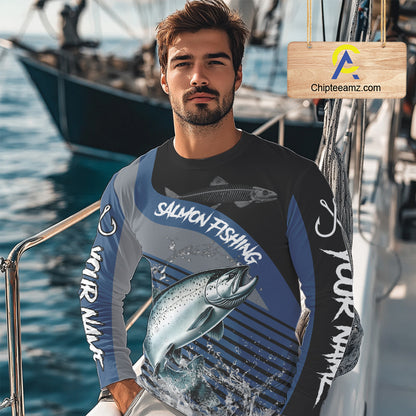 Chinook Salmon fishing Custom UV protection fishing long sleeve shirt, Salmon Fishing jerseys | Blue NQS11311