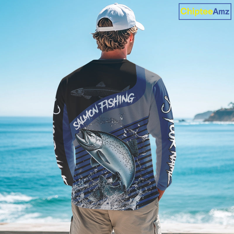 Chinook Salmon fishing Custom UV protection fishing long sleeve shirt, Salmon Fishing jerseys | Blue NQS11311