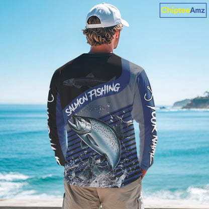 Chinook Salmon fishing Custom UV protection fishing long sleeve shirt, Salmon Fishing jerseys | Blue NQS11311