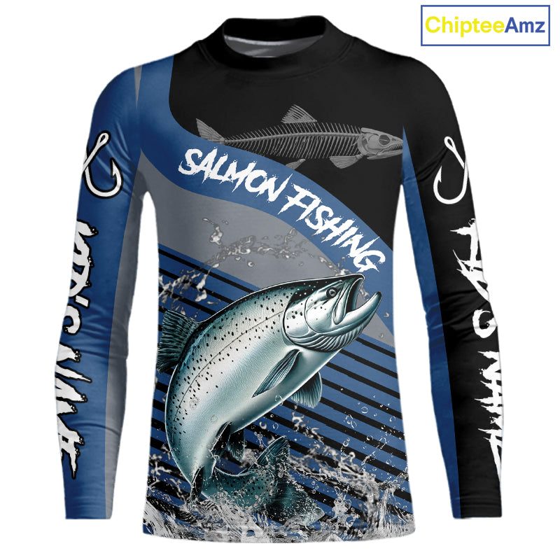 Chinook Salmon fishing Custom UV protection fishing long sleeve shirt, Salmon Fishing jerseys | Blue NQS11311