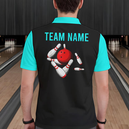 Personalized Cyan Blue and Black Retro Bowling Shirts For Men custom vintage bowling team jerseys NQS9599