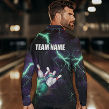 Load image into Gallery viewer, Men bowling shirts Custom Purple green lightning thunder Bowling Team Jersey, gift for team Bowlers NQS9601
