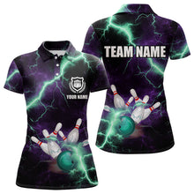 Load image into Gallery viewer, Women bowling shirts Custom Purple green lightning thunder Bowling Team Jersey, gift for team Bowlers NQS9601