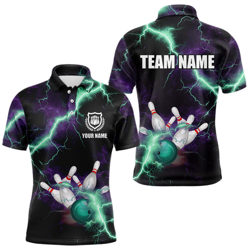 Men bowling shirts Custom Purple green lightning thunder Bowling Team Jersey, gift for team Bowlers NQS9601