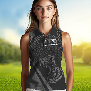 Womens golf shirts sleeveless Custom Team Name golf tops for ladies, unique golf gifts | Black NQS9748