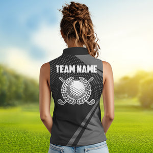 Womens golf shirts sleeveless Custom Team Name golf tops for ladies, unique golf gifts | Black NQS9748