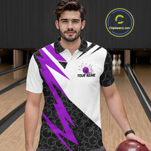 Load image into Gallery viewer, Black and White Bowling Polo, Quarter Zip Shirt for Men Custom Lightning Team bowling jersey | Purple NQS10003