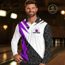 Load image into Gallery viewer, Black and White Bowling Polo, Quarter Zip Shirt for Men Custom Lightning Team bowling jersey | Purple NQS10003
