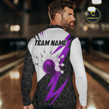 Load image into Gallery viewer, Black and White Bowling Polo, Quarter Zip Shirt for Men Custom Lightning Team bowling jersey | Purple NQS10003