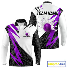 Load image into Gallery viewer, Black and White Bowling Polo, Quarter Zip Shirt for Men Custom Lightning Team bowling jersey | Purple NQS10003
