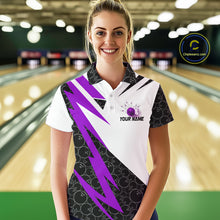 Load image into Gallery viewer, Black &amp; White Bowling Polo, Quarter Zip Shirt for Women Custom Lightning Team bowling jersey | Purple NQS10003