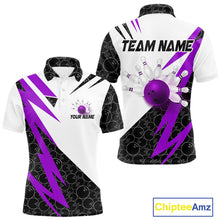 Load image into Gallery viewer, Black and White Bowling Polo, Quarter Zip Shirt for Men Custom Lightning Team bowling jersey | Purple NQS10003